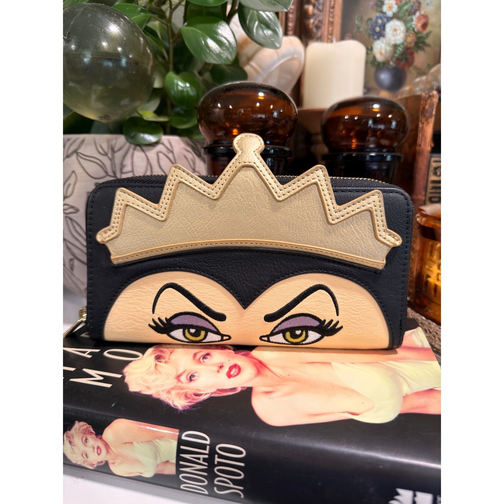Loungefly Disney Villains Evil Queen Crown Zip Around Wallet Black Purple